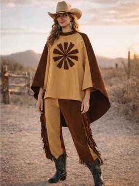 Desert Sunset Vintage Leather Cape • Western Fringe Boho Poncho